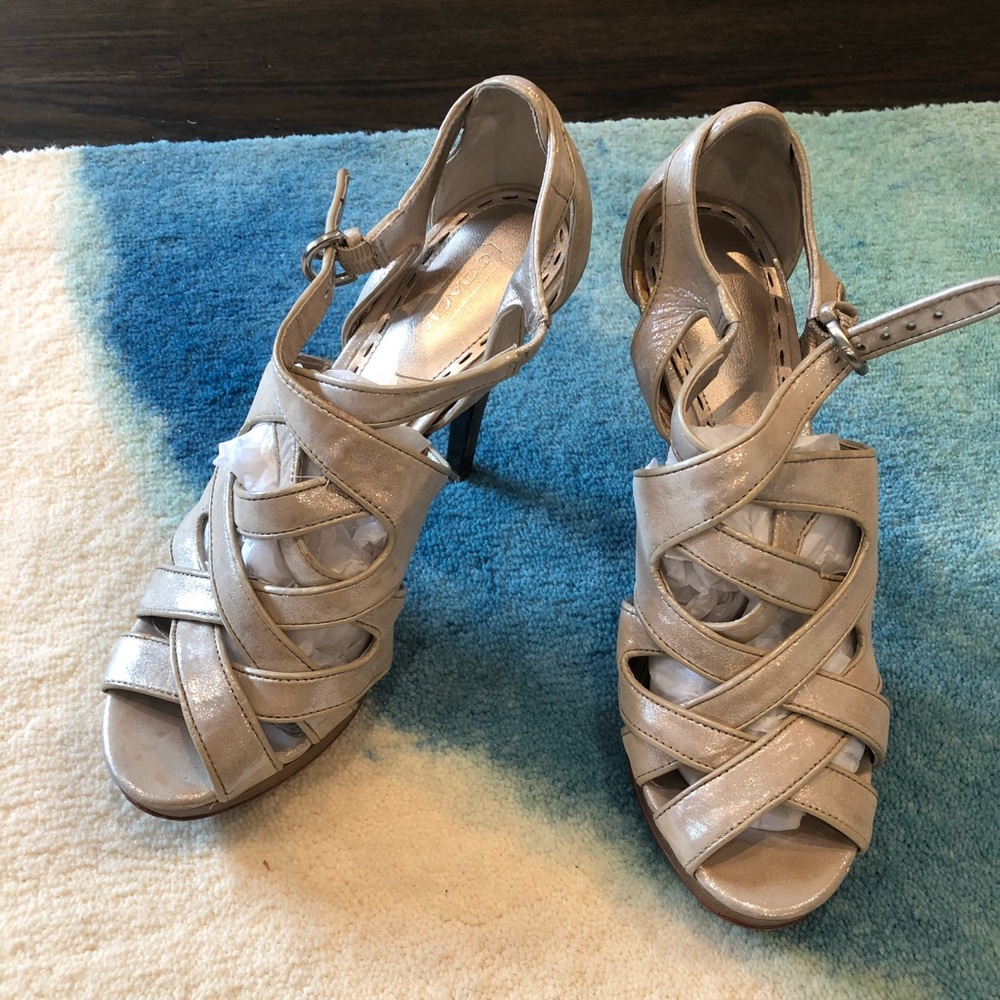 Coach straps lace up heel sandal - silver gold 6.5